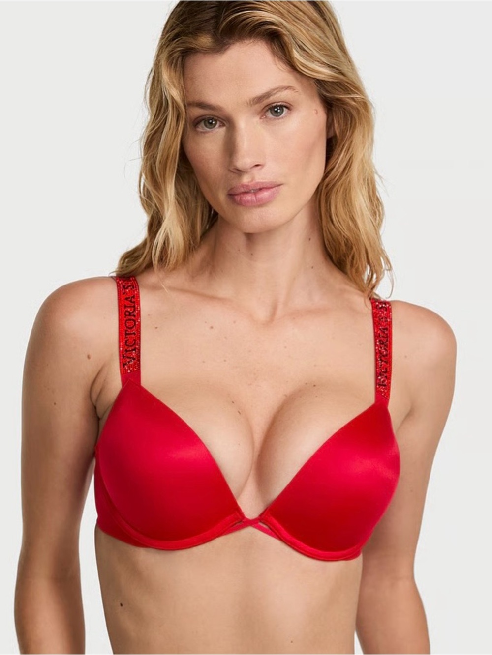 Victoria's Secret Red Push-Up Bra with Embellished Straps